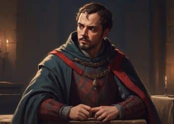 Lennox in royal dress looking away for the article who is lennox in Macbeth