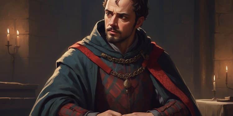 Lennox in royal dress looking away for the article who is lennox in Macbeth