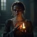 Image of lady macbeth. She is holding a candle in her hand. Photo of lady macbeth for the article Lady Macbeth quotes from Macbeth