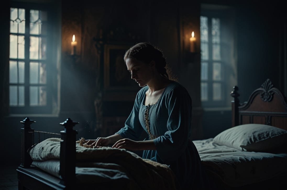 image of lady macbeth in the bed depriving of sleep. Photo of lady macbeth for the article symbol for macbeth.