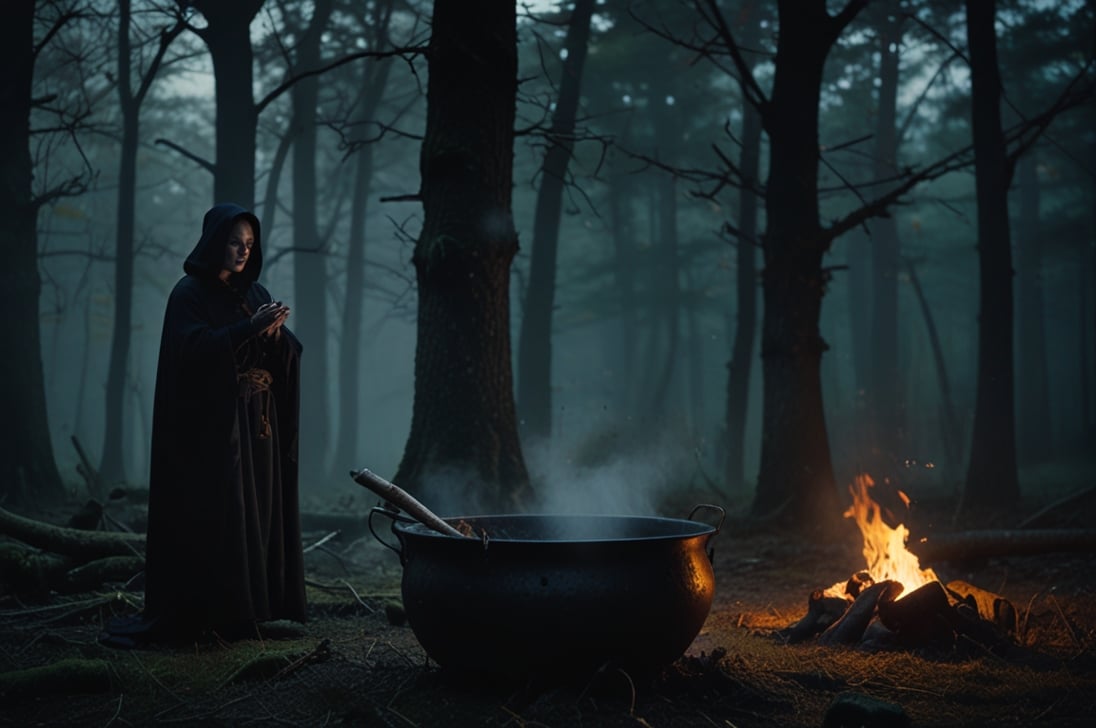 Photos of One of the witches cooking something. Photo for symbol for macbeth.